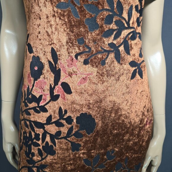 Vintage 90s Brown Floral Velvet Maxi Dress Size 8 Asian Cocktail Gothic Vampy - Picture 3 of 13